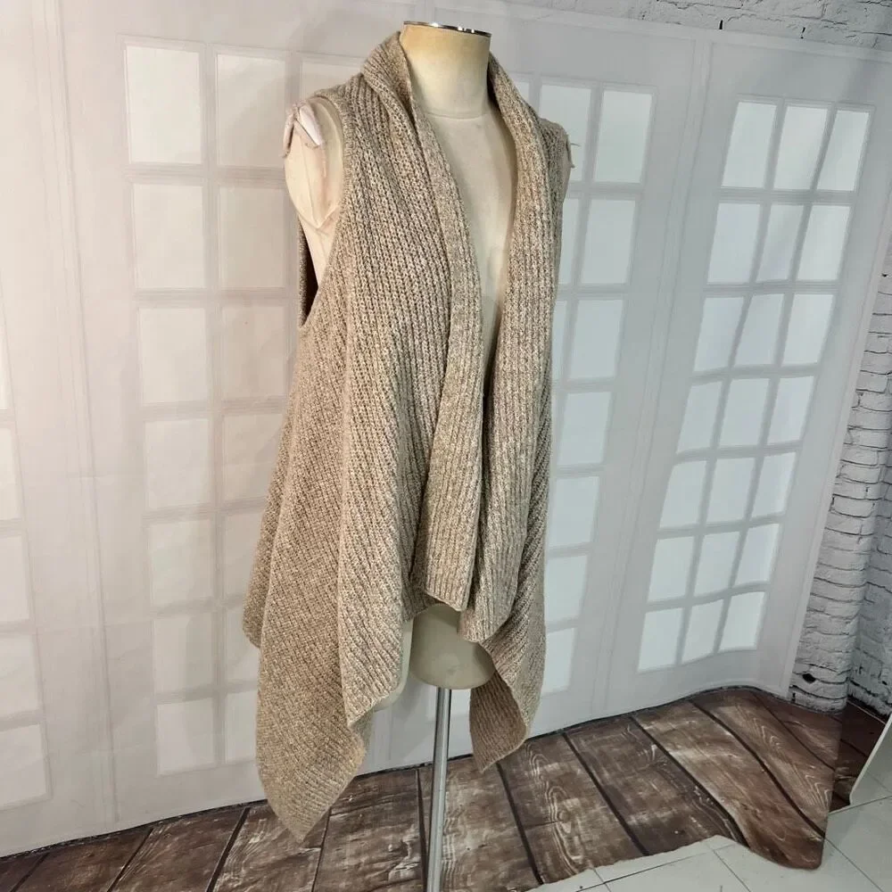 Old Navy Tan Waterfall Open Front Ribbed Sleeveless Cardigan Sweater Vest Large